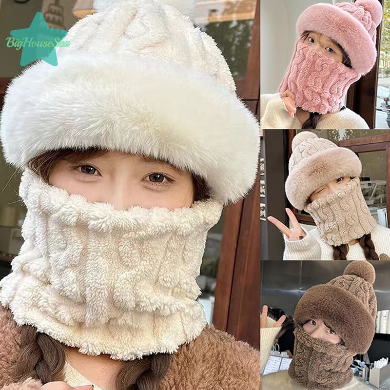 [บ้านใหญ่ทะเล] แฟชั่นตุ๊กตากํามะหยี่หมวกผ้าพันคอหน้ากากชุดฤดูหนาวที่อบอุ่นหมวกคออุ่นกลางแจ้งขี่จักรยาน กันลม อุ่นผ้าพันคอหมวกป้องกันหูใ - รูปที่ 1