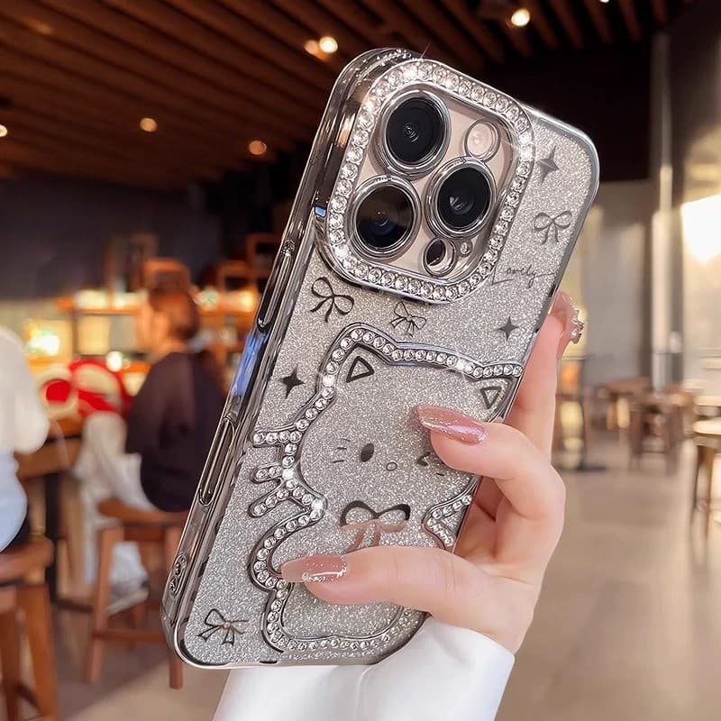 หรูหราเพชรแมวเคสโทรศัพท์สําหรับiPhone 11 12 13 14 15 16 pro max 15 16 plus Anti Fallเลนส์กล้องป้องกันกรณีTPU soft Caseฝาครอบโทรศัพท์ - รูปที่ 1