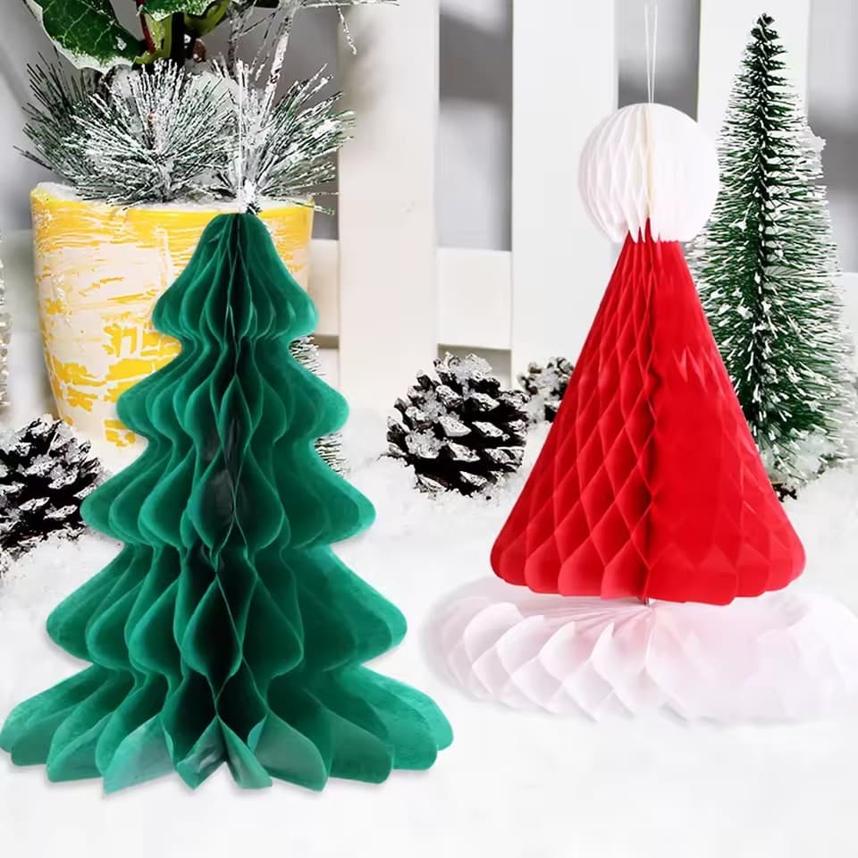 DIY Mini Honeycomb Christmas Trees สําหรับตกแต่งโต๊ะ, 3D กระดาษชุดเครื่องประดับสําหรับ Xmas Party Centerpiece ของขวัญโปรดปราน - รูปที่ 1