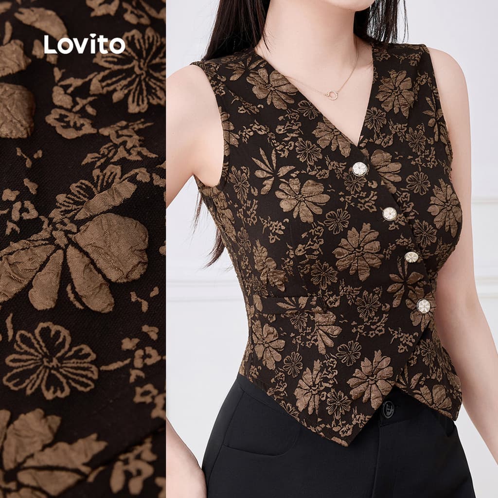 (New) Lovito เสื้อผ้าผู้หญิง ลำลอง ไข่มุก ฤดูใบไม้ผลิ/ฤดูร้อน  ด้านบน L143AD640 - รูปที่ 1