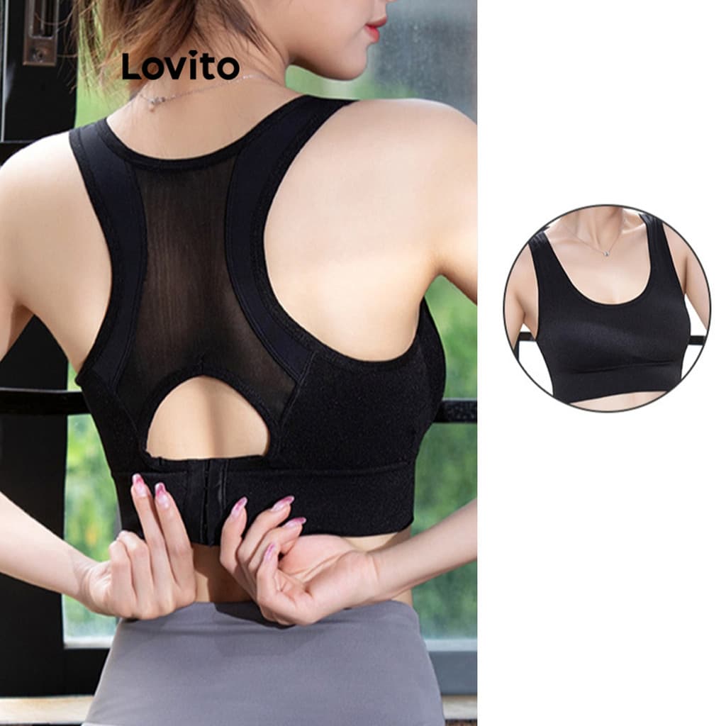 Lovito ชุดชั้นใน สปอร์ต สีพื้น ตาข่าย ตัดกัน  สำหรับผู้หญิง LNL85166 - รูปที่ 1