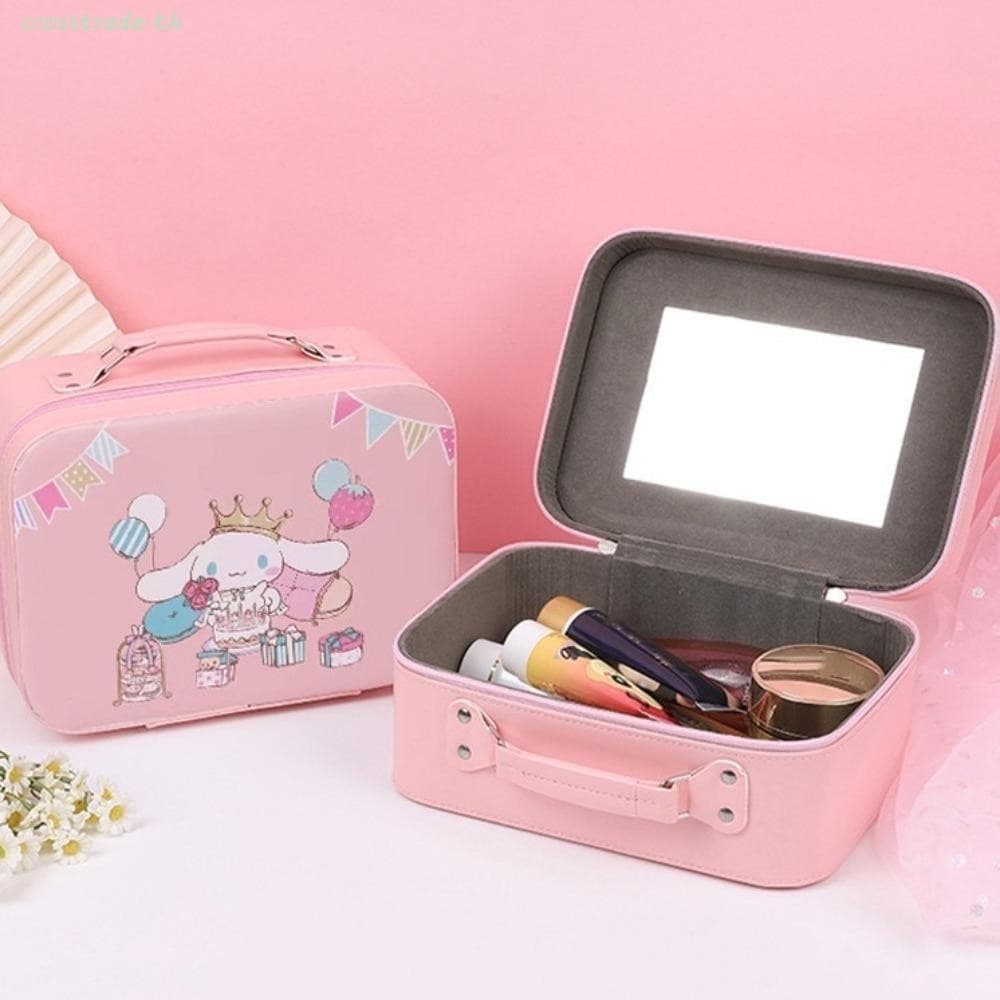 Crosstrade Kuromi กระเป๋าเครื่องสําอางกระเป๋าเดินทาง, Flocked Mirror Kitty มือถือแต่งหน้ากระเป๋า,ที่มีสีสันกันน้ําอะนิเมะ My Melody การ์ตูน PU เครื่องสําอางกระเป๋าเดินทาง - รูปที่ 1