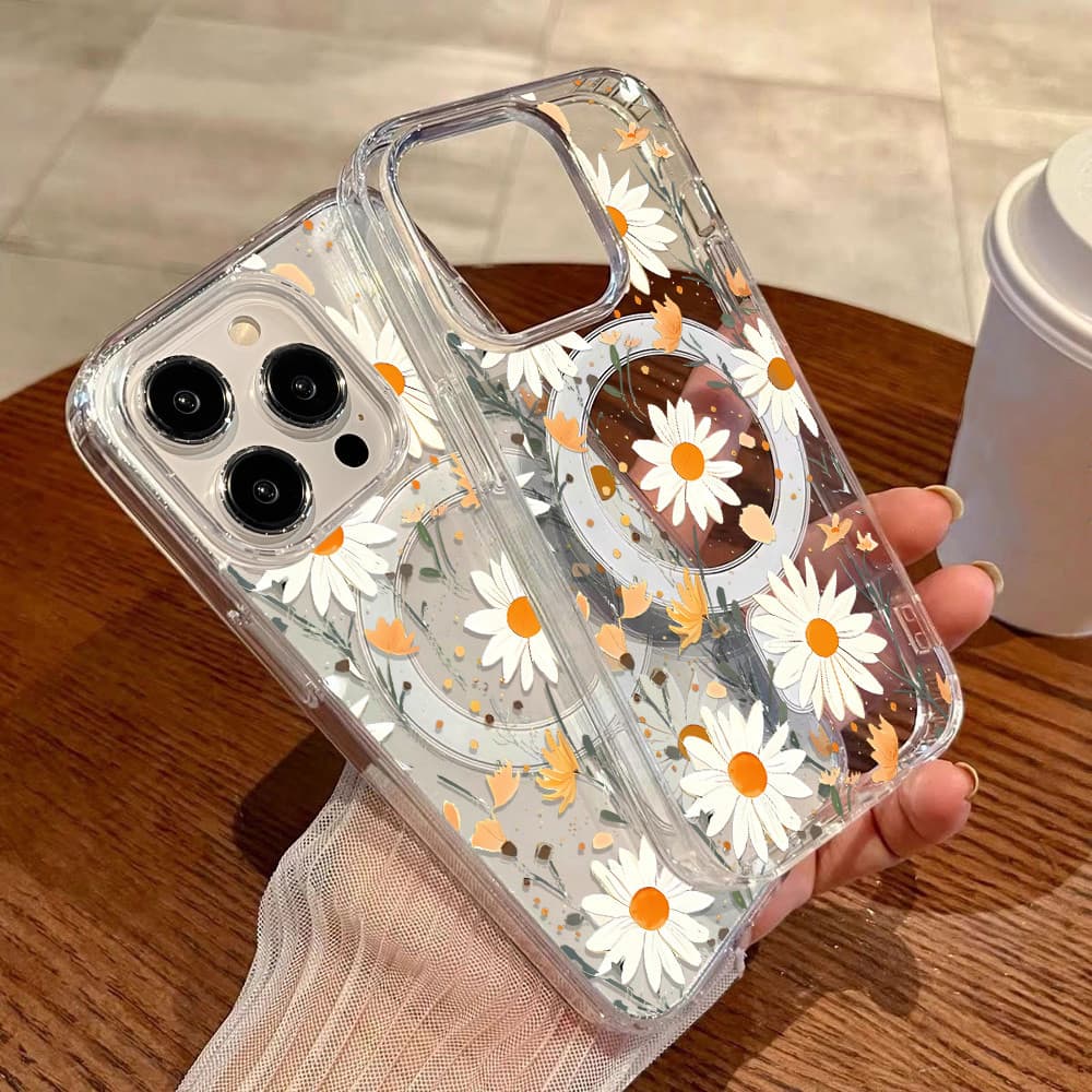 ?เคส Samsung A07 A17 A06 A16 A15 A56 A55 A54 A36 A35 A26 S25 Ultra 5G เคสแม่เหล็ก รองรับชาร์จไร้สาย ดอกไม้ TPU โปร่งใส - รูปที่ 1