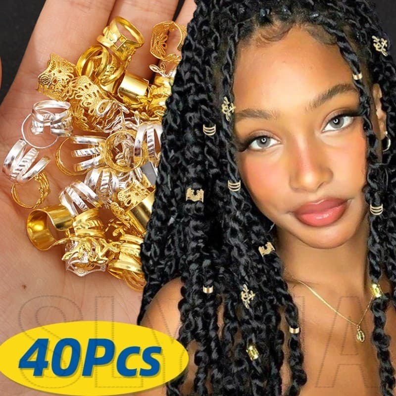 Gold Silver Hollow Out แหวนผม-สําหรับสาวเผ็ด,ผู้หญิง-แฟชั่น, Y2K,บุคลิกภาพ-DIY Dirty Braidอุปกรณ์ตกแต่ง-โลหะDreadlockลูกปัดห่วงผม - รูปที่ 1
