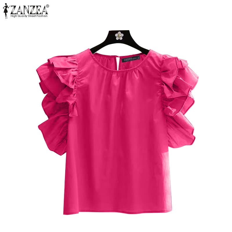 ZANZEA ซานเซีย ผู้หญิงแฟชั่นเกาหลีหลวมแขนสั้นเสื้อคอกลมแข็ง - รูปที่ 1
