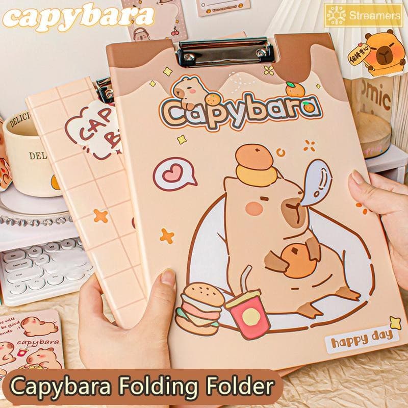 {Streamers} การ์ตูนน่ารัก Capybara แฟ้มโฟลเดอร์แฟชั่นแฟ้มเก็บกระดานคลิปโฟลเดอร์เอกสารผู้ถือกระดาษสอบแบบพกพาโฟลเดอร์ใหม่ - รูปที่ 1