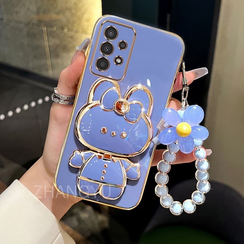 ปลอก Samsung A32 4G 5G A52 A52S A72 เคสโทรศัพท์ TPU 3D กระต่ายสเตอริโอขาตั้ง Ultra Thin Electroplated Soft Case Shock Protection Case พร้อมสร้อยข้อมือ - รูปที่ 1