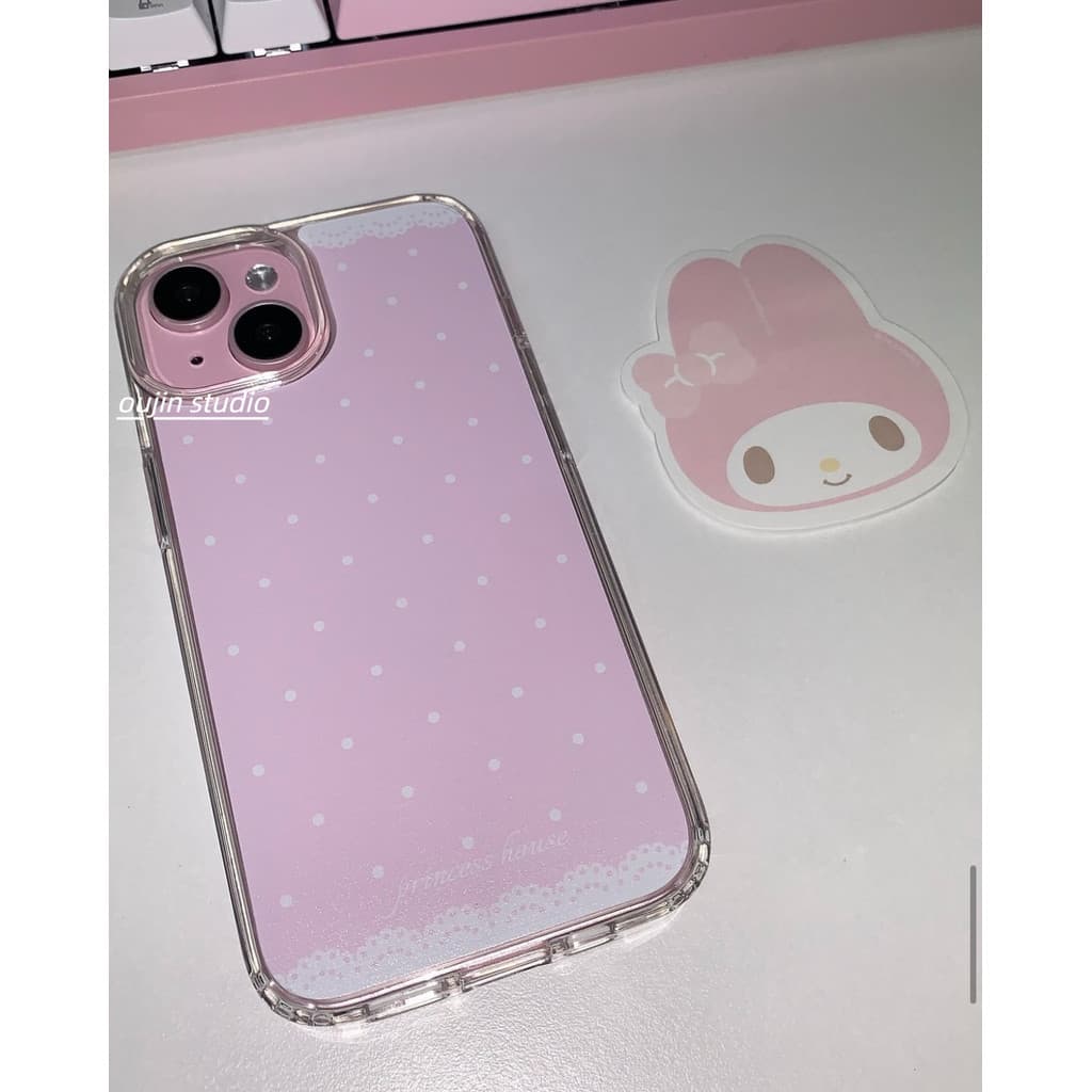 Ins เกาหลีน่ารักหวานสีชมพูอารมณ์อ่อนโยนลูกไม้ Polka Dot เคสโทรศัพท์อะคริลิคเหมาะสําหรับ 16promax/15pro/14/13/12 เคสโทรศัพท์ฝาครอบป้องกันกันกระแทก - รูปที่ 1