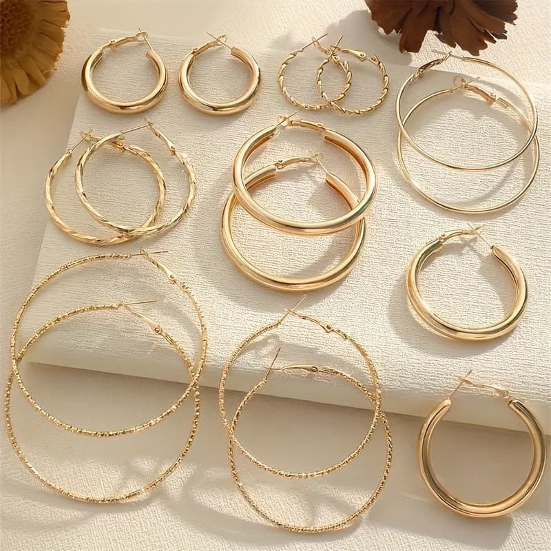 8 คู่/เซ็ต Vintage Gold โลหะรอบวงกลม Hoop ต่างหูสําหรับผู้หญิงแฟชั่นเครื่องประดับอุปกรณ์เสริม - รูปที่ 1