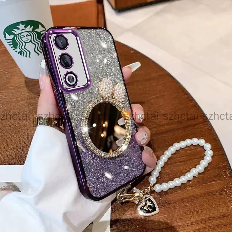 ปลอกOppo A3 Pro 5G A3X 5G/ A3 A38 A18 A58 A60 A79 5Gหรูหราเครื่องสําอางกระจกแต่งหน้าวงเล็บนุ่มพร้อมเชือกเส้นเล็กฝาครอบโทรศัพท์กันกระแทกสําหรับสาว - รูปที่ 1