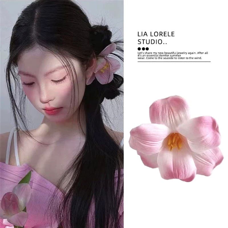 กิ๊บติดผมดอกไม้ทิวลิปผู้หญิงหน้าม้าคลิปปากเป็ดเครื่องประดับผม - รูปที่ 1