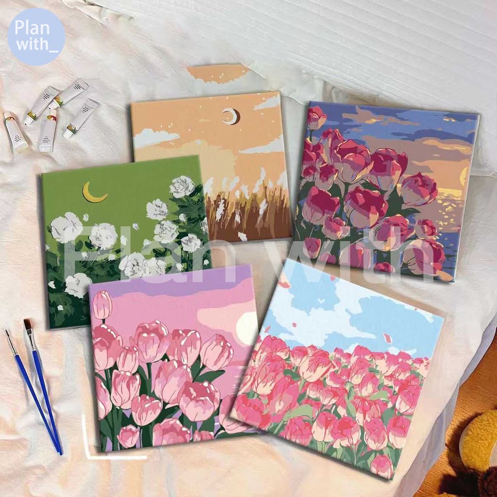 Plan with ระบายสีตามตัวเลข 20x20ซม มีเฟรม ภาพวาดตกแต่งอะคริลิก ของขวัญ DIY สำหรับเด็ก คู่ - รูปที่ 1
