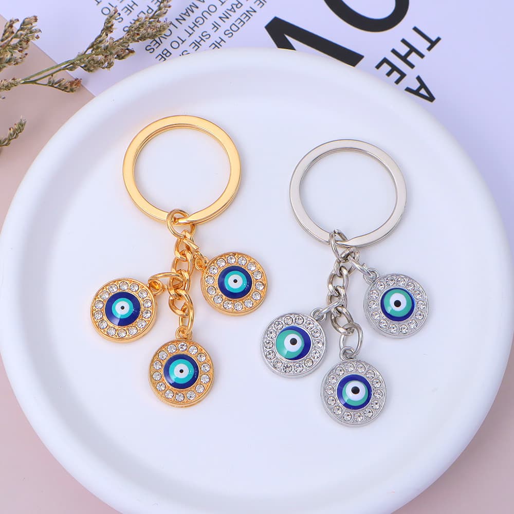 ประณีต Rhinestone Evil Eyes จี้ Key แหวน Good Lucky โลหะตุรกี Blue Eyes แหวนกุญแจรถกระเป๋าเป้สะพายหลัง Accessorries - รูปที่ 1