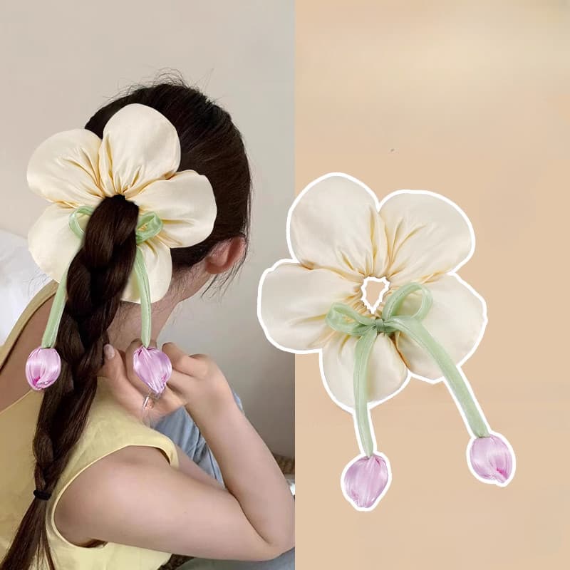 ผู้หญิง Dangle ทิวลิปดอกไม้รูปร่างเชือกผม Scrunchies หางม้าผูกผมเครื่องประดับผม - รูปที่ 1