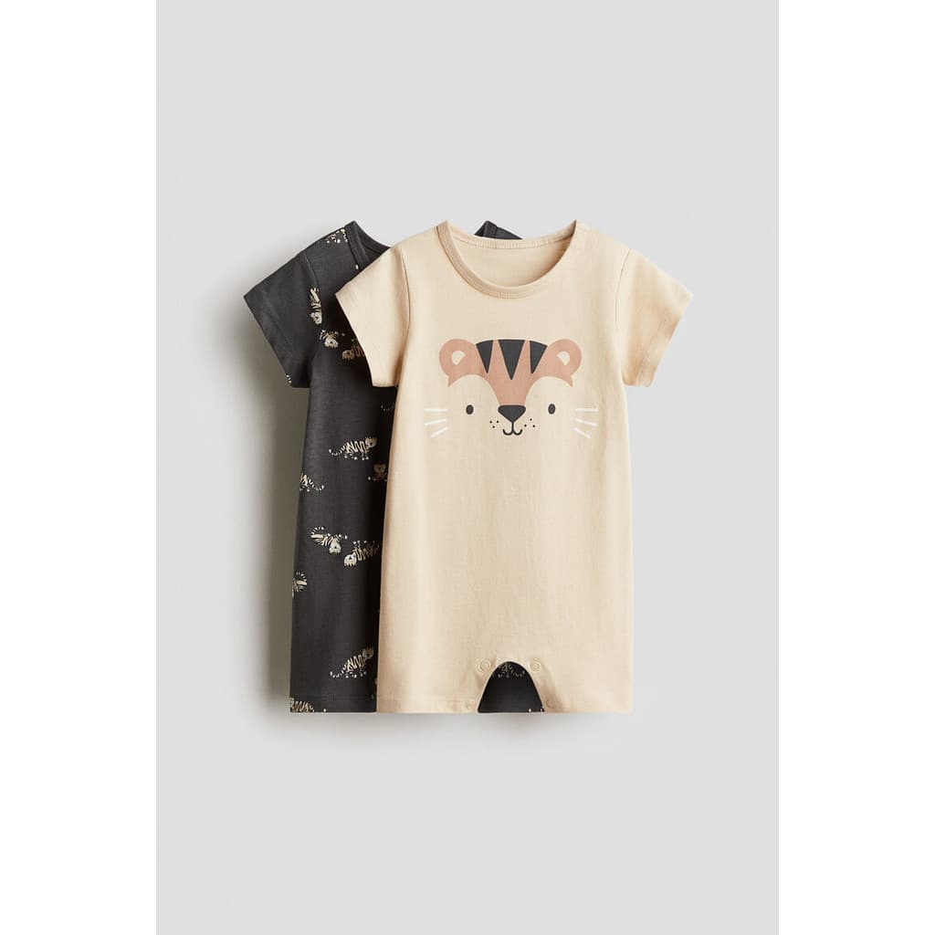 H&M(เอชแอนด์เอ็ม) ชุดนอนผ้าคอตตอนยืดแพ็ค 2 ชิ้น Infants 2-pack cotton jersey sleepsuits 1224625_6 - รูปที่ 1