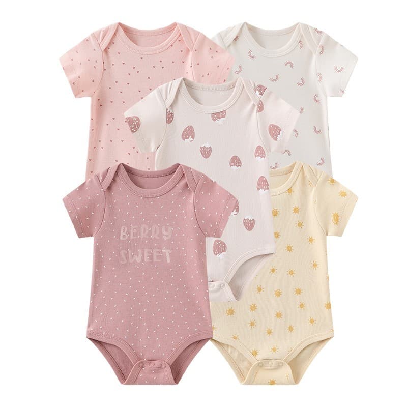 Kiddiezoom 5 ชิ้นการ์ตูนแขนสั้นเด็กทารกชุดบอดี้สูทนุ่มผ้าฝ้าย 100% เด็ก Onesies - รูปที่ 1