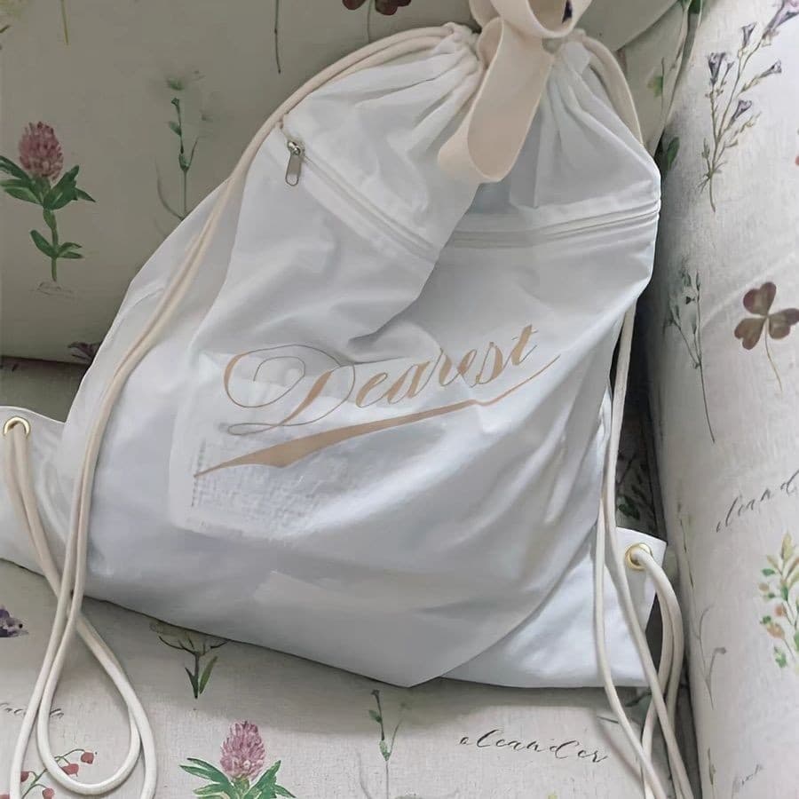 เกาหลี Niche Drawstring Nylon Backpack กระเป๋าคอมพิวเตอร์ ความจุขนาดใหญ่ Tie Port Commuting - รูปที่ 1