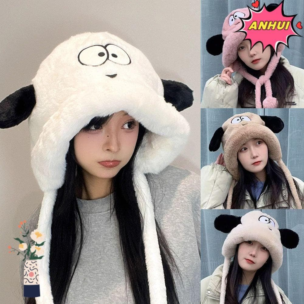 ANHUITYJ หมวกกันลม, หมวกผู้หญิงฤดูหนาวตุ๊กตาปุย - รูปที่ 1