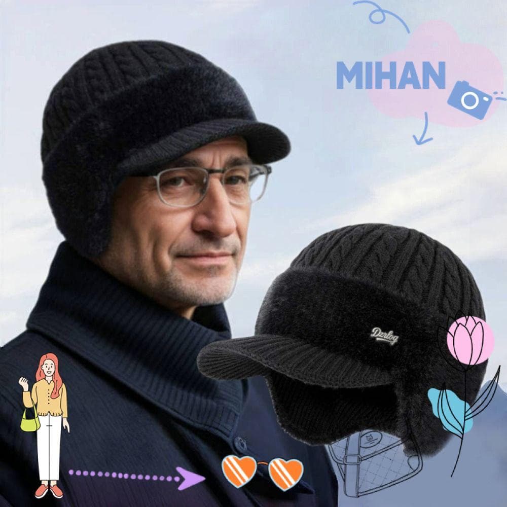 MIHAN หมวกความร้อนฤดูหนาว, หมวกคลุมหูความยืดหยุ่นถักหมวก, หมวกผู้สูงอายุกันลมที่อบอุ่นหนาสบายกีฬากลางแจ้ง - รูปที่ 1