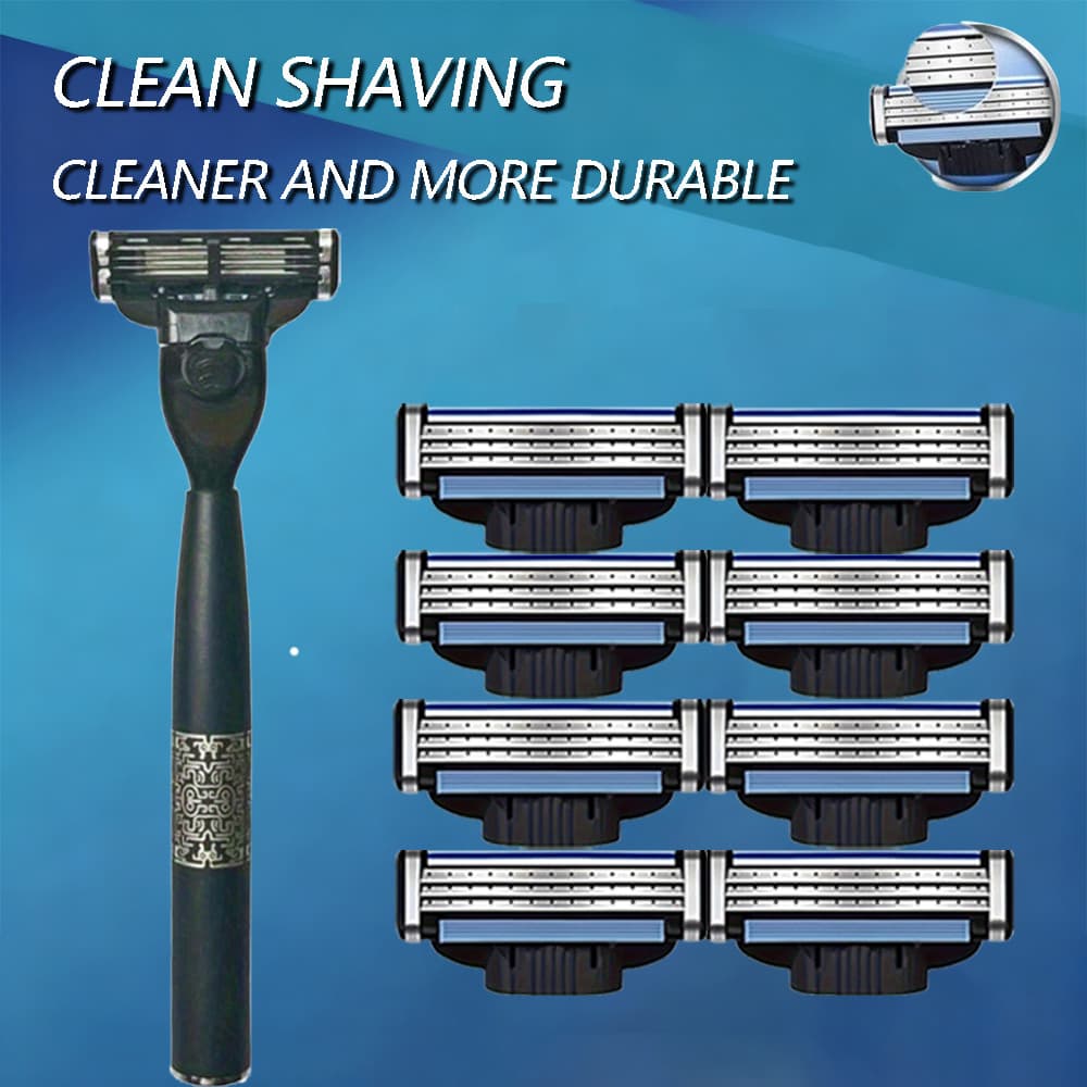 ชุดมีดโกนหนวดสำหรับผู้ชาย / ใบมีดโกนสแตนเลส 3 ชั้น / เข้ากันได้กับ Gillette Mach 3 / โกนหนวดสำหรับผู้ชาย - รูปที่ 1