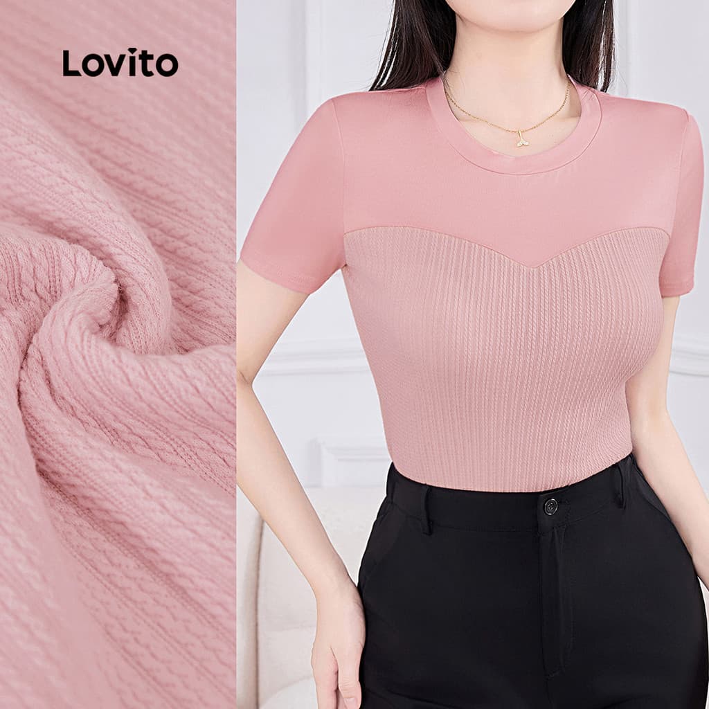 Lovito เสื้อยืดโบโฮปลอม 2 in 1 ผ้าตะเข็บสำเนา สีชมพู สำหรับผู้หญิง สปริง/ซัมเมอร์ L142ED188 - รูปที่ 1