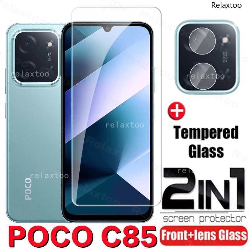 2in1 9Hฝาครอบหน้าจอกระจกนิรภัยสําหรับXiaomi Poco C85 C75 C81 C 85 C 81 PocoC85 PocoC75 PocoC81 4G 5Gโทรศัพท์ป้องกันกระจกกลับเลนส์ป้องกันหน้าจอฟิล์มแก้ว - รูปที่ 1