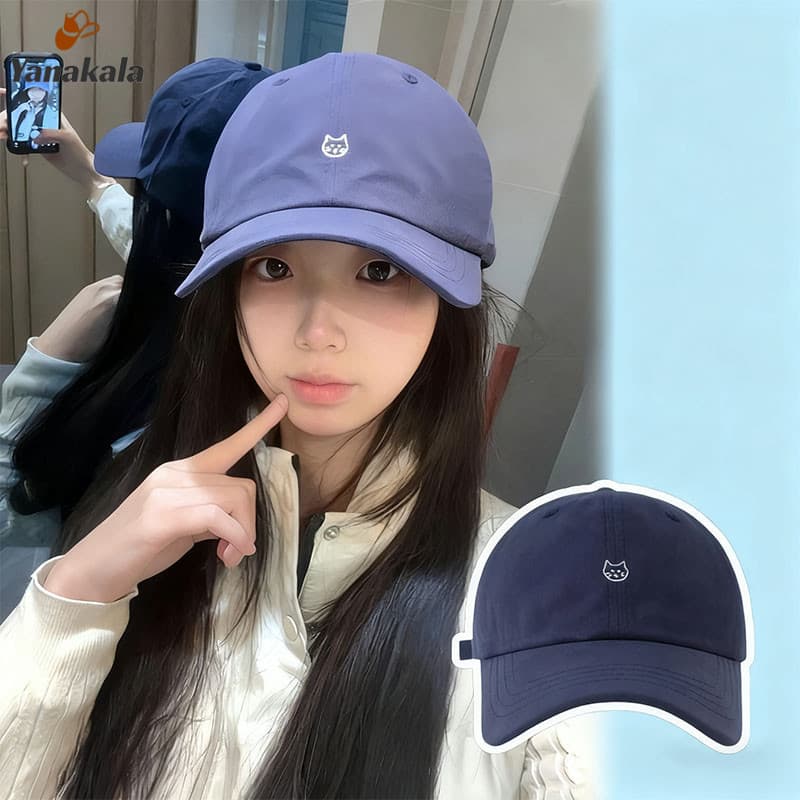 ส่งเร็ว?หมวกเบสบอลลายลูกแมวน่ารักสำหรับเด็กผู้หญิง หมวกกันแดดผ้าฝ้ายแท้ หมวกทรงปีกกว้างแบบทันสมัย - รูปที่ 1