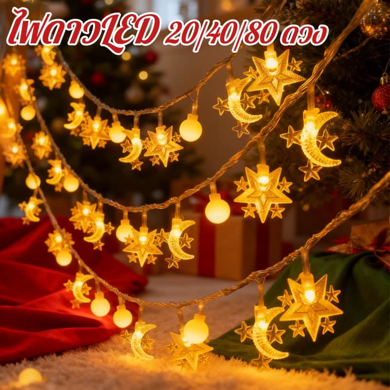 CODไฟดาวLED 20/40/80 ดวง กันน้ำได้ หลายโหมด ใช้ได้ กลางแจ้ง ในร่ม สำหรับ ตกแต่งบ้าน คริสต์มาส ปีใหม่ - รูปที่ 1