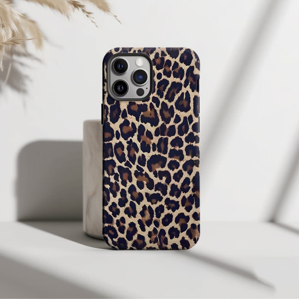 เคสโทรศัพท์พิมพ์ลายเสือดาวแฟชั่นสําหรับ iPhone17 16Pro 16e 15ProMax 14Pro 13 12 13mini Samsung S24 S22 S25 2in1 เคสแข็งเคลือบเงา - รูปที่ 1