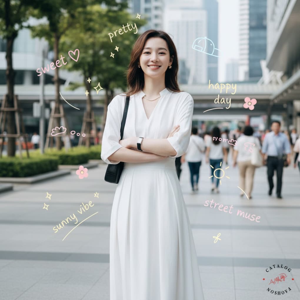 ꕥCatalog Fashionꕥ ชุดเดรสยาวสีขาว มีกระเป๋าข้าง คอวีแขนสามส่วน มีซิปหลัง บางเบาสบาย ไม่มีซับใน - รูปที่ 1