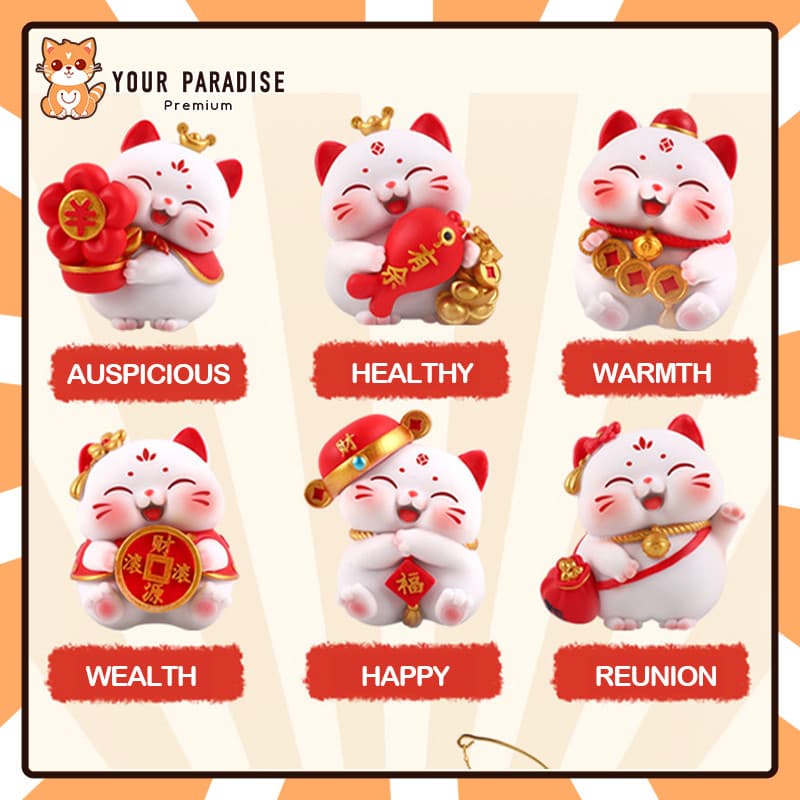 Lucky cat bless ตุ๊กตาน่ารักกล่องตาบอดชุดรูปของเล่นสํานักงานด้านหน้าโต๊ะเครื่องประดับตกแต่งแมวเรซิ่นรุ่นแปลกใจของขวัญวันเกิดสําหรับผู้หญิง - รูปที่ 1