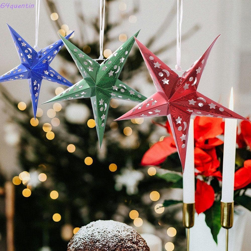 QHENTIN ไฟแขวนตกแต่ง DIY 3D Star Light โคมไฟกระดาษ Hollow Out หลายสีตกแต่งคริสต์มาส - รูปที่ 1