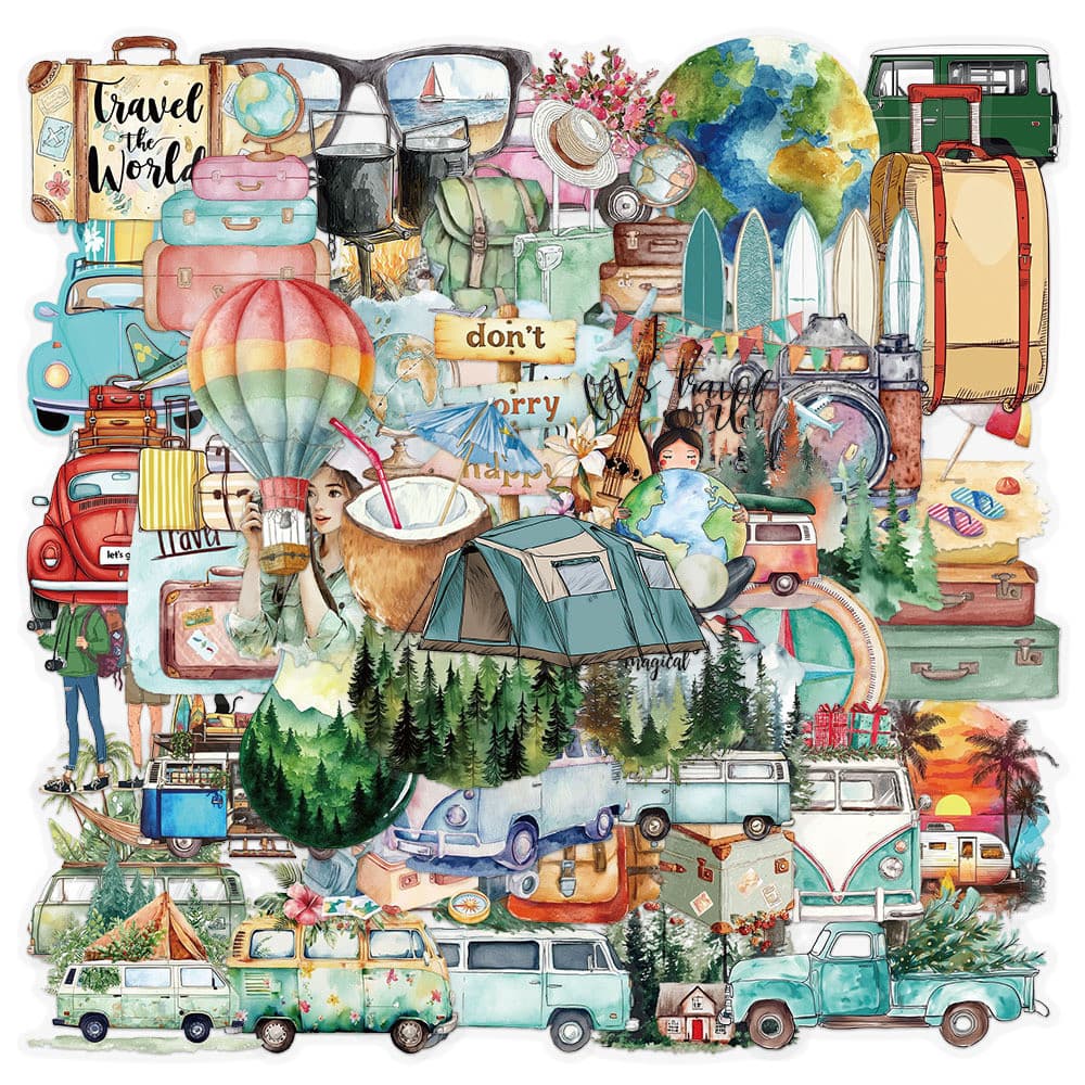 50 ชิ้นทาสี Outdoor Travelling PET พลาสติกสติกเกอร์กันน้ํา - รูปที่ 1