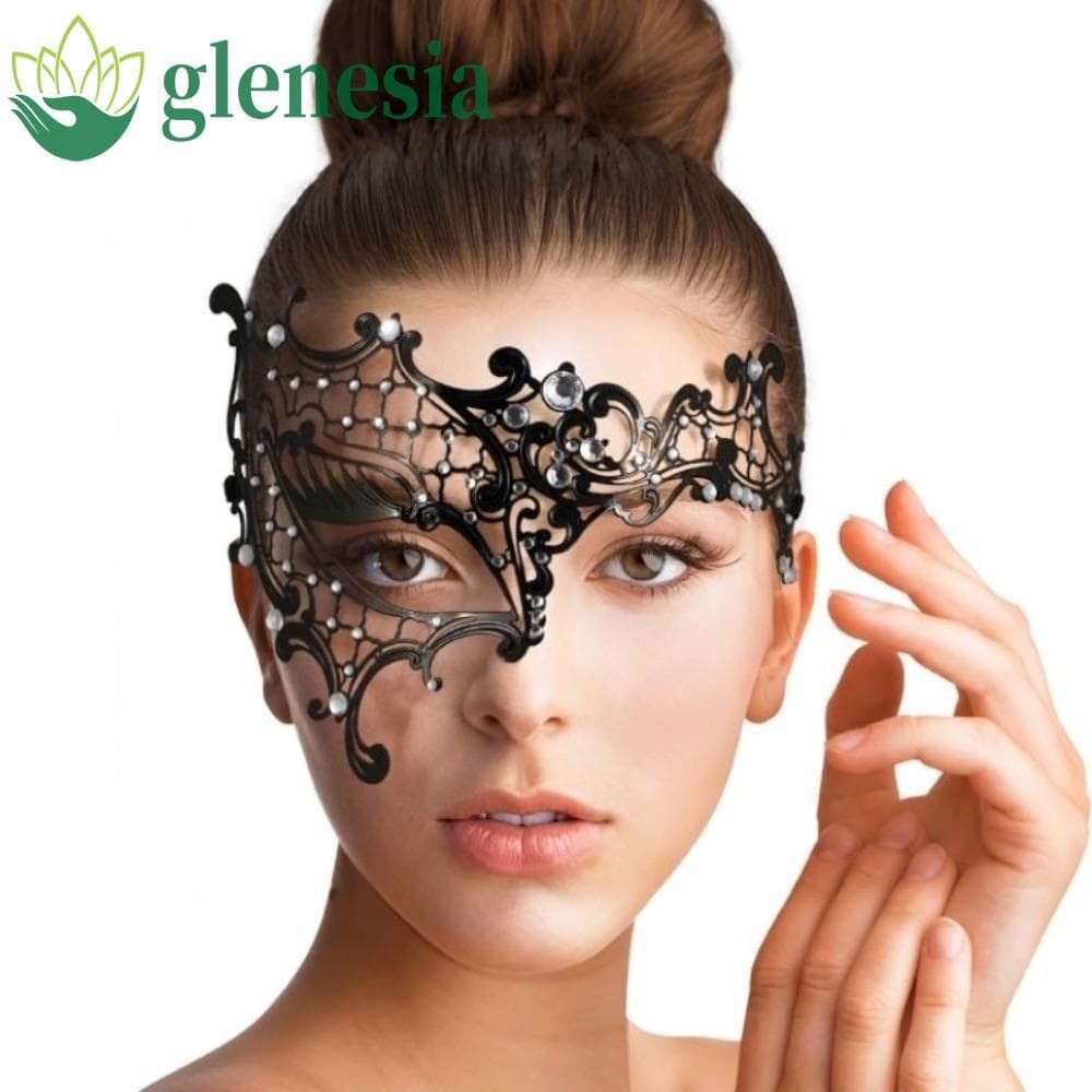 GLENESIA หน้ากากครึ่งหน้าฮาโลวีน, หน้ากากโลหะลูกไม้สีดําวินเทจ Venetian, วงยืดหยุ่นกลวงออกหรูหรา Handmade Masquerade หน้ากากเจ้าหญิงชุดแฟนซี - รูปที่ 1