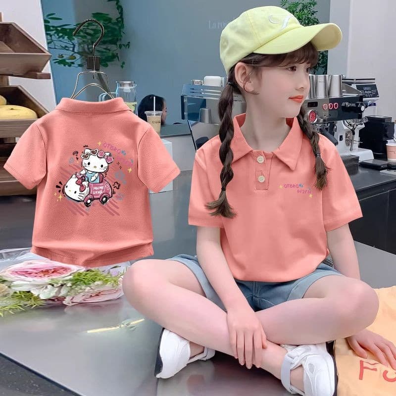 [ผลิตภัณฑ์ใหม่] เสื้อยืดพิมพ์ลายสาวฤดูร้อน Top Girls Lapel polo Short-Sleeved Shirt - รูปที่ 1
