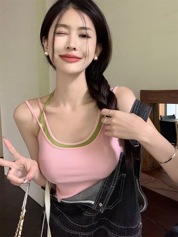 เสื้อสายเดียวแบบสองชิ้น ออกแบบย้อนยุคสำหรับผู้หญิง พร้อมเชือกร้อยคอ สไตล์หวานๆ ในฤดูร้อน - รูปที่ 1