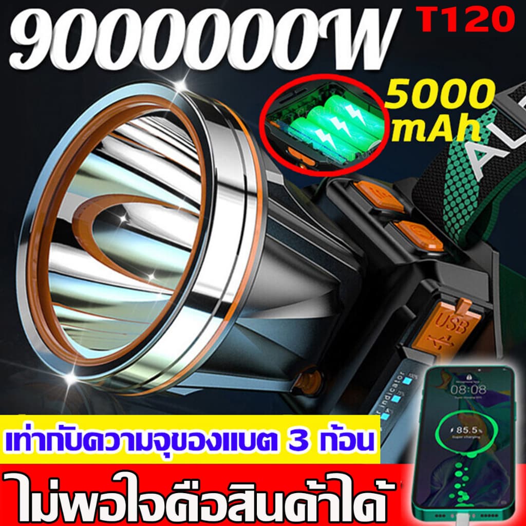 รับประกัน 10 ปี  P120 ไฟฉายคาดหัว ไฟคาดหัว ไฟส่องกบ ไฟฉายคาดหัวแรงสูง LED50000w ใช้ต่อเนื่อง 24/200ชั่วโมง ส่องแสงได้ไกล - รูปที่ 1