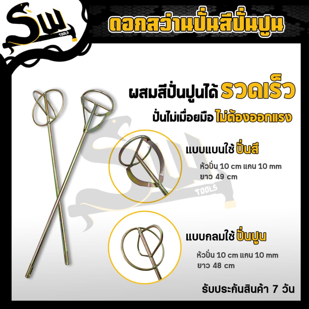 SWดอกสว่านปั้นปูน ปั่นผสมสี/ปูน สำหรับสว่านโรตารี่ หัวกลม (เฉพาะปูน)หัวเหล็กแบน (เฉพาะสี)วัสด :เหล็ก - รูปที่ 1