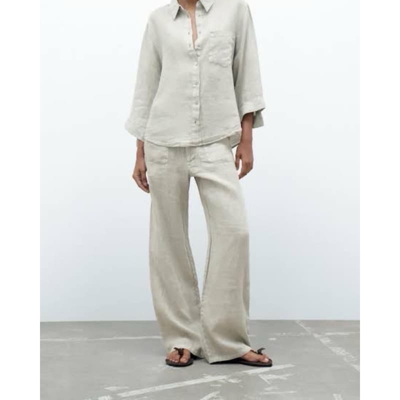 ZARA กางเกงผ้าลินิน ทรงตรง LINEN TROUSERS WITH POCKETS (B0206) - รูปที่ 1