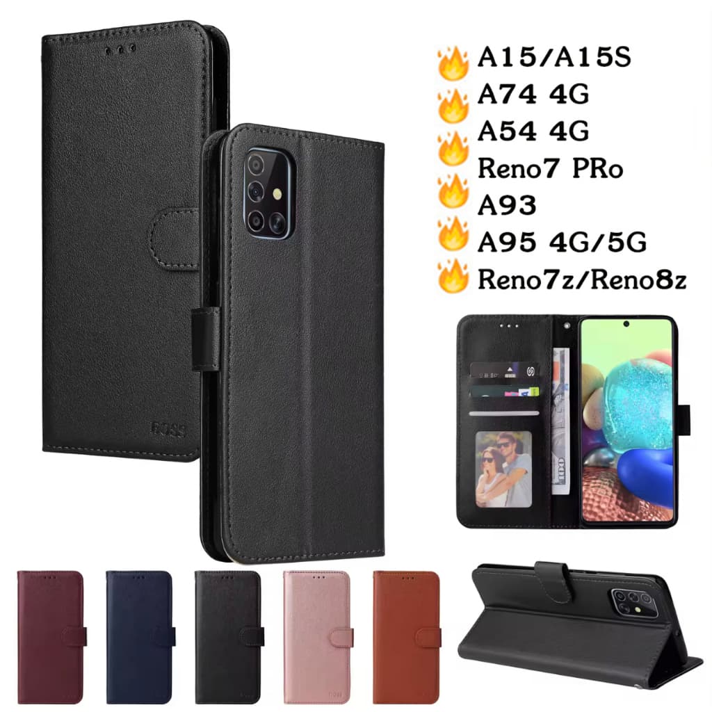 เคสฝาพับ แบบแม่เหล็กเปิดปิด มีล็อค สำหรับ OPPO A15/A15S A74 A54 Reno7 PRo A93 A95 4G/5G Reno 7z 8z พร้อมช่องใส่บัตร - รูปที่ 1