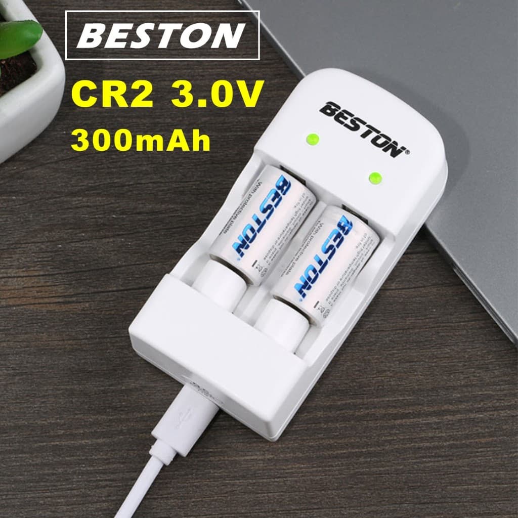Beston ถ่านชาร์จ CR2 3.0V 300mAh 2ก้อน พร้อมที่ชาร์จ แบตเตอรี่ CR2 - รูปที่ 1