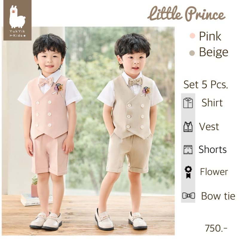 ??ชุดทักซิโด้แขนสั้น the little Prince set 5 ชิ้น เด็กชาย1-8ขวบ สีชมพู สีเบจ พร้อมส่ง - รูปที่ 1