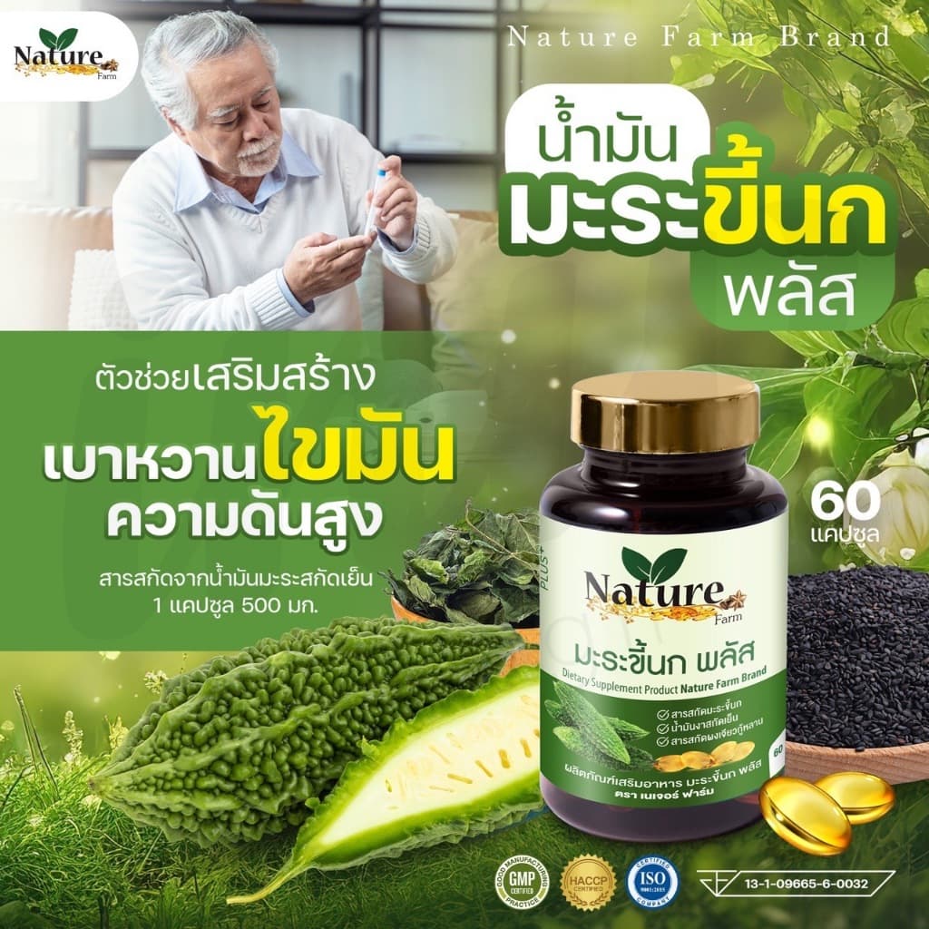 น้ำมันมะระขี้นกสกัดเย็น แบรนด์ Nature farm [60แคปซูล] ช่วยลดเบาหวาน ไขมันในเลือด ความดันสูง - รูปที่ 1