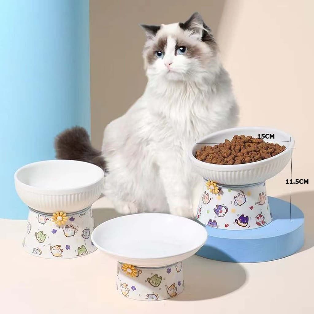 ?ชามแมว ชามอาหารแมว  ชามเซรามิกสำหรับสัตว์เลี้ยง น่ารัก ชามอาหารหมา ชามให้อาหารเซรามิค เอียง15องศา ป้องกันการพลิกคว่ํา - รูปที่ 1