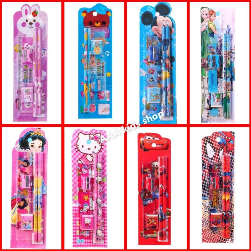 พร้อมส่ง?ชุดดินสอเด็ก(1ชุด5ชิ้น)ดินสอ,ยางลบ,กบเหลา,ไม้บรรทัด - รูปที่ 1