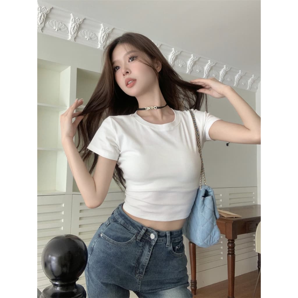 MC168  สั้น เสื้อครอป y2k ดี -ดูและสบาย t -shirt girl ส่งตรงเวลา - รูปที่ 1