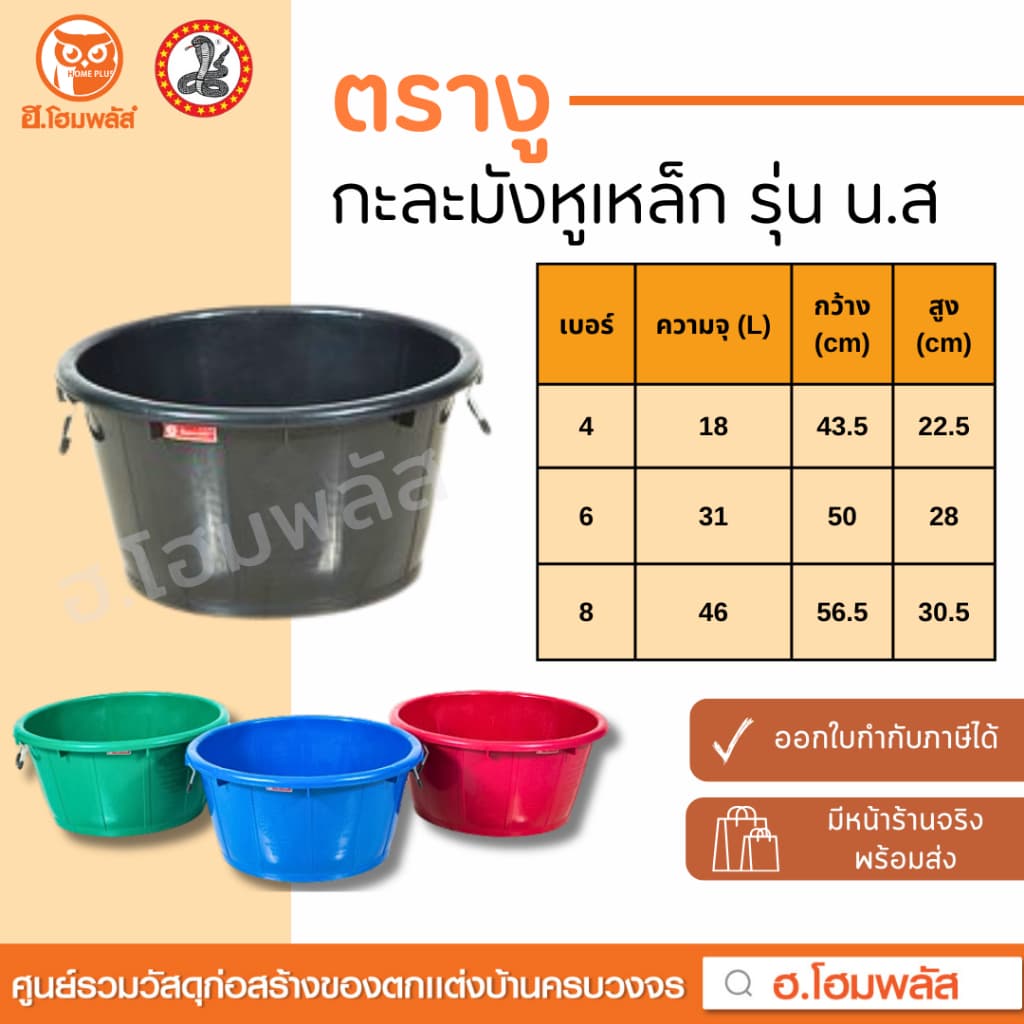 กะละมัง น.ส. หูเหล็ก ตรางู ความจุ 31 ลิตร  46 ลิตร รุ่นหนาอย่างดี สีดำและคละสี - รูปที่ 1