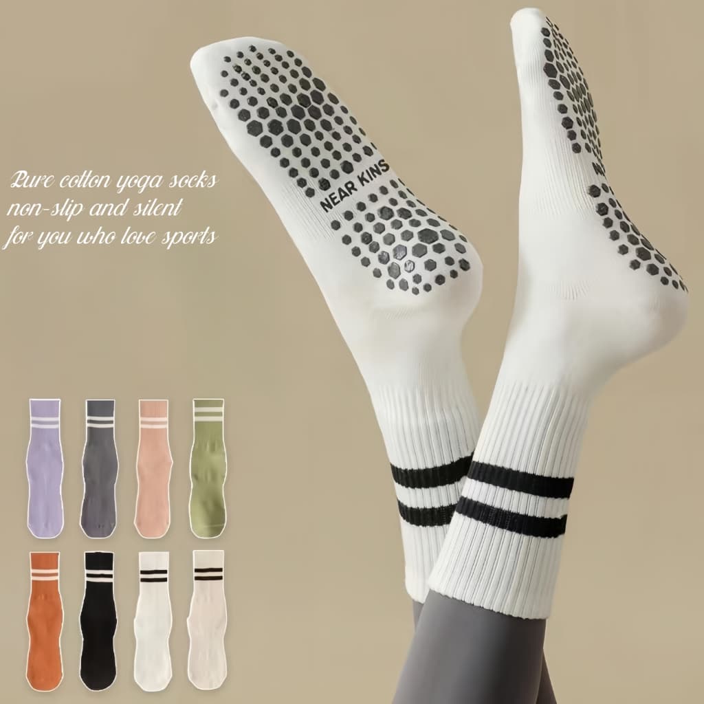 ถุงเท้ากีฬา แบบข้อยาว ถุงเท้า Yoga Sock มีปุ่มกันลื่น เหมาะสำหรับโยคะ/พีลาทิส ถุงเท้าพื้นยาง ใส่สบายCotton yoga socks - รูปที่ 1