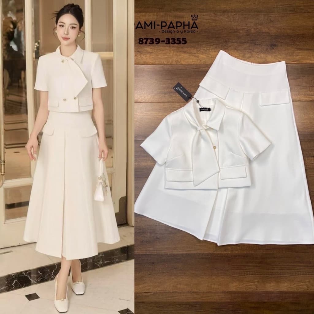 พร้อมส่ง เลื่อนอ่านดีเทลนะคะ เติม M XL⚡️RM 8739 เสื้อ+กระโปรง ผู้ดีสไตล์สาวเวียด - รูปที่ 1