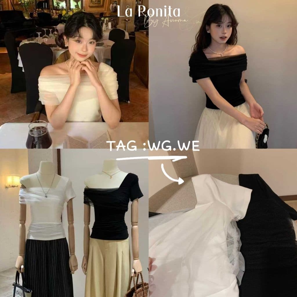 ✅️พร้อมส่งจาก??NEW✨️ TAG: WG.WE?? เสื้อปาดไหล่ แต่ผ้าซีทรู #6527 แนะนำ สาว size S,M ผ้านิ่มยืด ใส่สบาย - รูปที่ 1